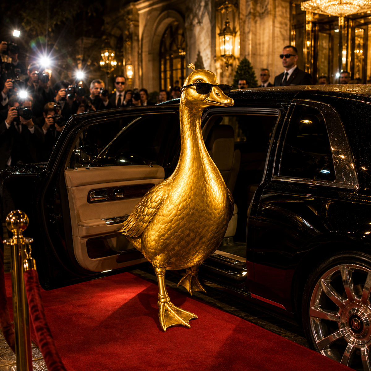 The Golden Goose arriving at the gala